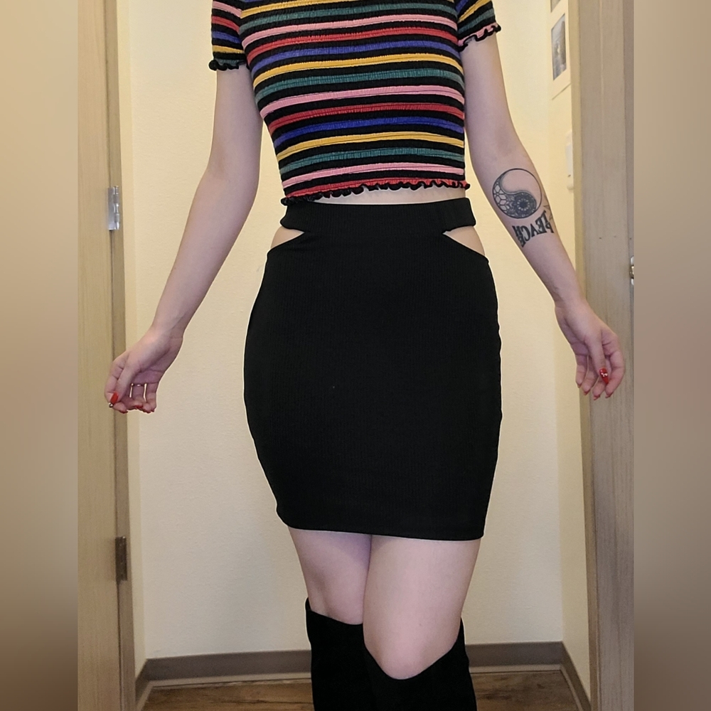 Black mini skirt with cut outs